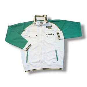 Y2K Akademiks Track Jacket XL Green White Full Zip Vintage 2000s Streetwear